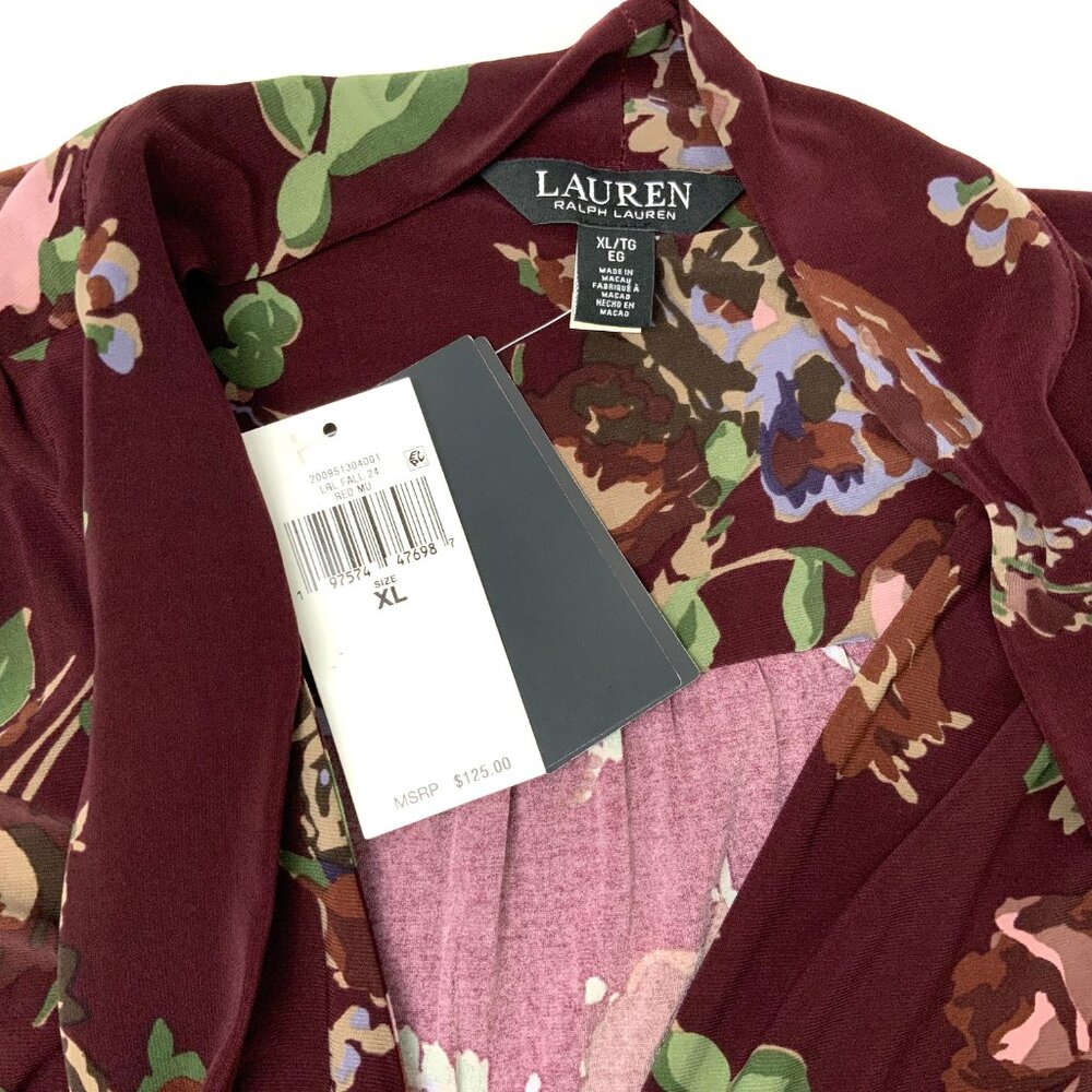 New Lauren Ralph Lauren Floral Stretch Jersey Tie-Neck Long Sleeve Blouse Sz XL - Picture 12 of 16